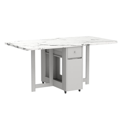 FUNROLUX Folding Dining Table with Storage Rack & Drawers - White