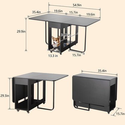 VASTATIO Folding Dining Table with Drawers, Drop Leaf Design & Lockable Wheels