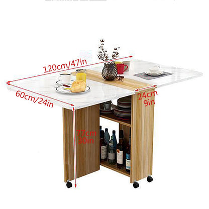 Cact Folding Dining Table with Storage Shelves & Rolling Wheels for Small Spaces