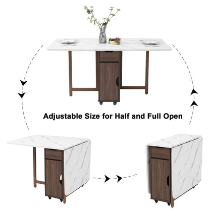 zenHarmet Foldable Extendable Dining Table with Storage & Wheels - Walnut