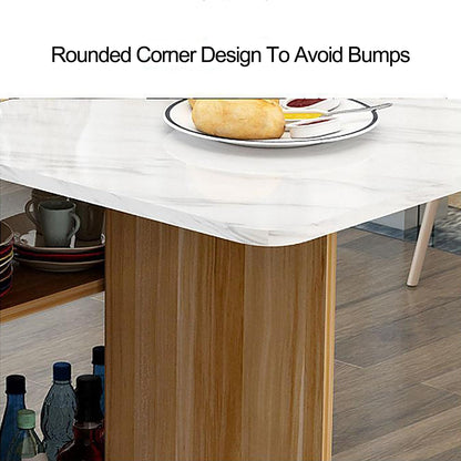 Cact Folding Dining Table with Storage Shelves & Rolling Wheels for Small Spaces