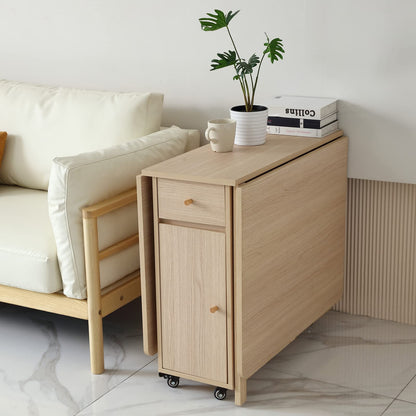 COMUHOME Extendable Folding Dining Table with Drawers & Wheels - Wood Color