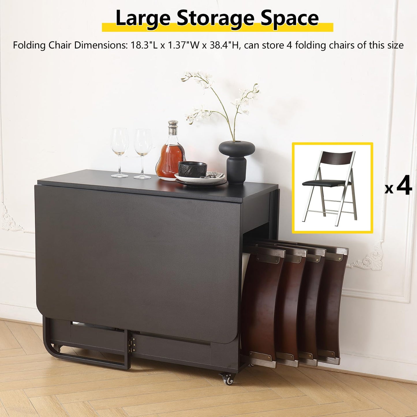 VASTATIO Folding Dining Table with Drawers, Drop Leaf Design & Lockable Wheels
