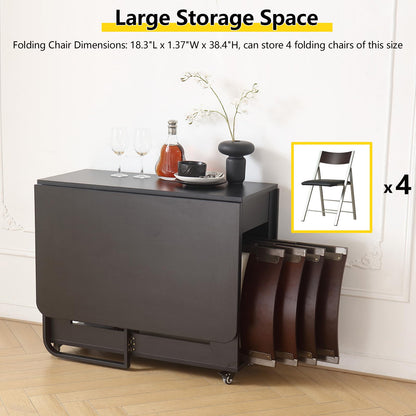 VASTATIO Folding Dining Table with Drawers, Drop Leaf Design & Lockable Wheels