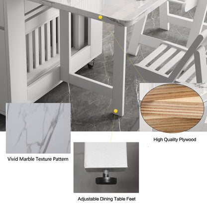 FUNROLUX Folding Dining Table with Storage Rack & Drawers - White