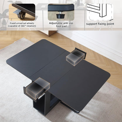 VASTATIO Folding Dining Table with Drawers, Drop Leaf Design & Lockable Wheels