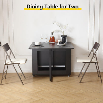 VASTATIO Folding Dining Table with Drawers, Drop Leaf Design & Lockable Wheels