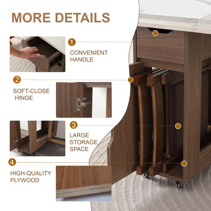 zenHarmet Foldable Extendable Dining Table with Storage & Wheels - Walnut