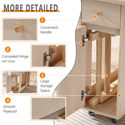COMUHOME Extendable Folding Dining Table with Drawers & Wheels - Wood Color