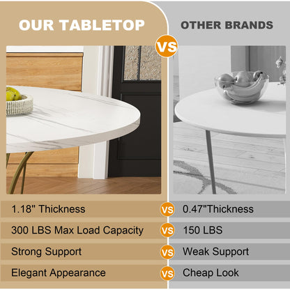 GDFStudio Extendable Round Dining Table for 4-6 with Storage Shelf & Gold Metal Base