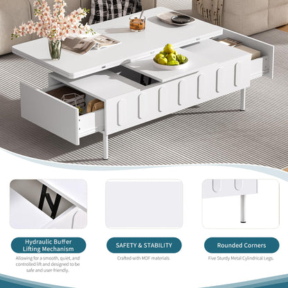 Merax Lift Top Coffee Table with Hidden Storage & Adjustable Foldable Design - White