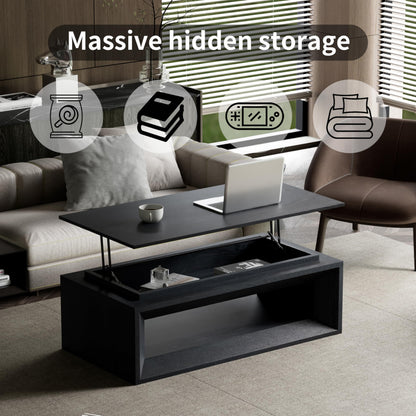 KEIKI Lift Top Coffee Table with Hydraulic Storage & Convertible Desk Design - Black