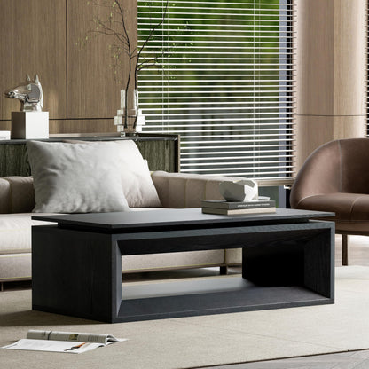KEIKI Lift Top Coffee Table with Hydraulic Storage & Convertible Desk Design - Black